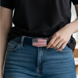 Nexbelt Navy Crocodile Ratchet Belt w/ American Flag Buckle, NWOT, Uncut, Unisex